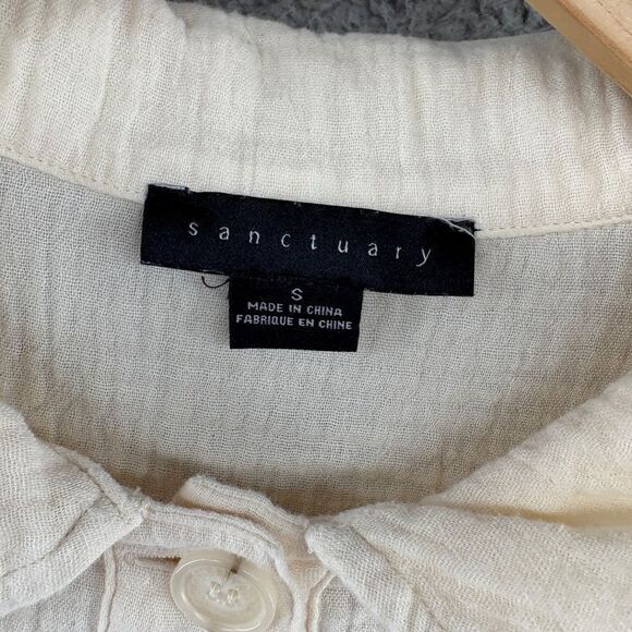 Sanctuary Women’s Gauze Button Down Shirt Cream Ivory Small Boho Casual - Picture 10 of 10